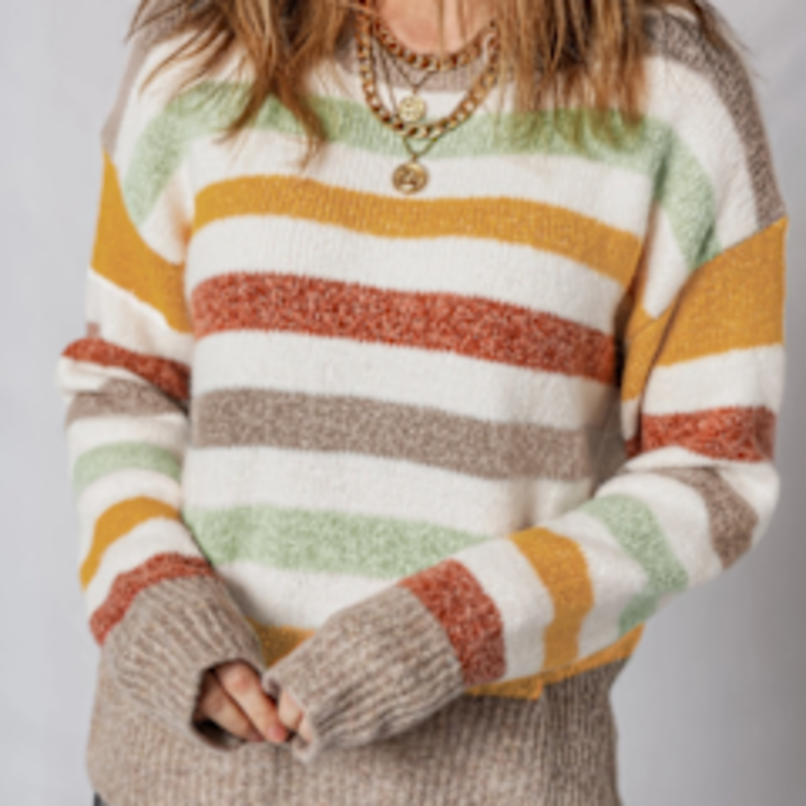 Little Daisy Closet Little Daisy Closet Stripe Crewneck Drop Shoulder Sweater Multi