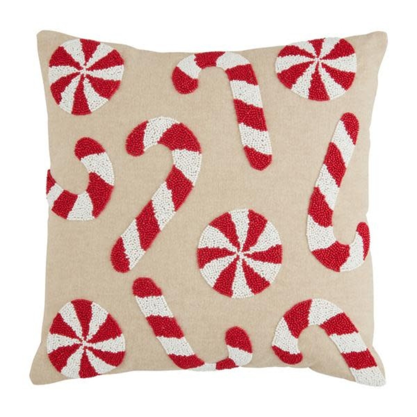 Mudpie Mudpie Candy Cane Beaded Pillow