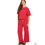 Zenana Zenana Ribbed Short Sleeve & Pant Set Ruby