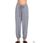 Zenana Zenana Soft Melange Hacci Tie Front Joggers Navy