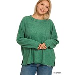 Zenana Zenana Ribbed Brushed Melange Hacci with Pocket Dk Green