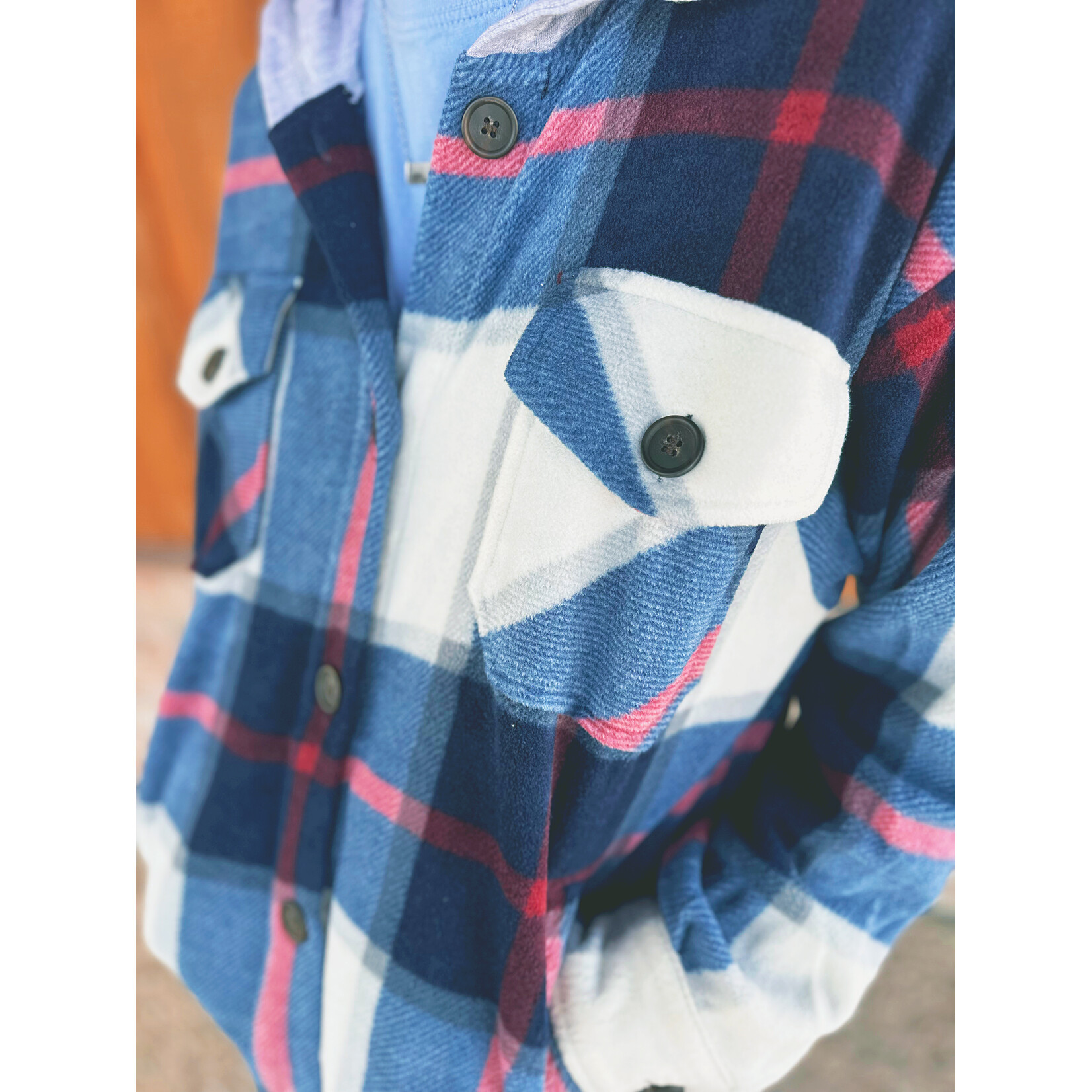 Zenana Zenana Plaid Hooded Shacket Navy