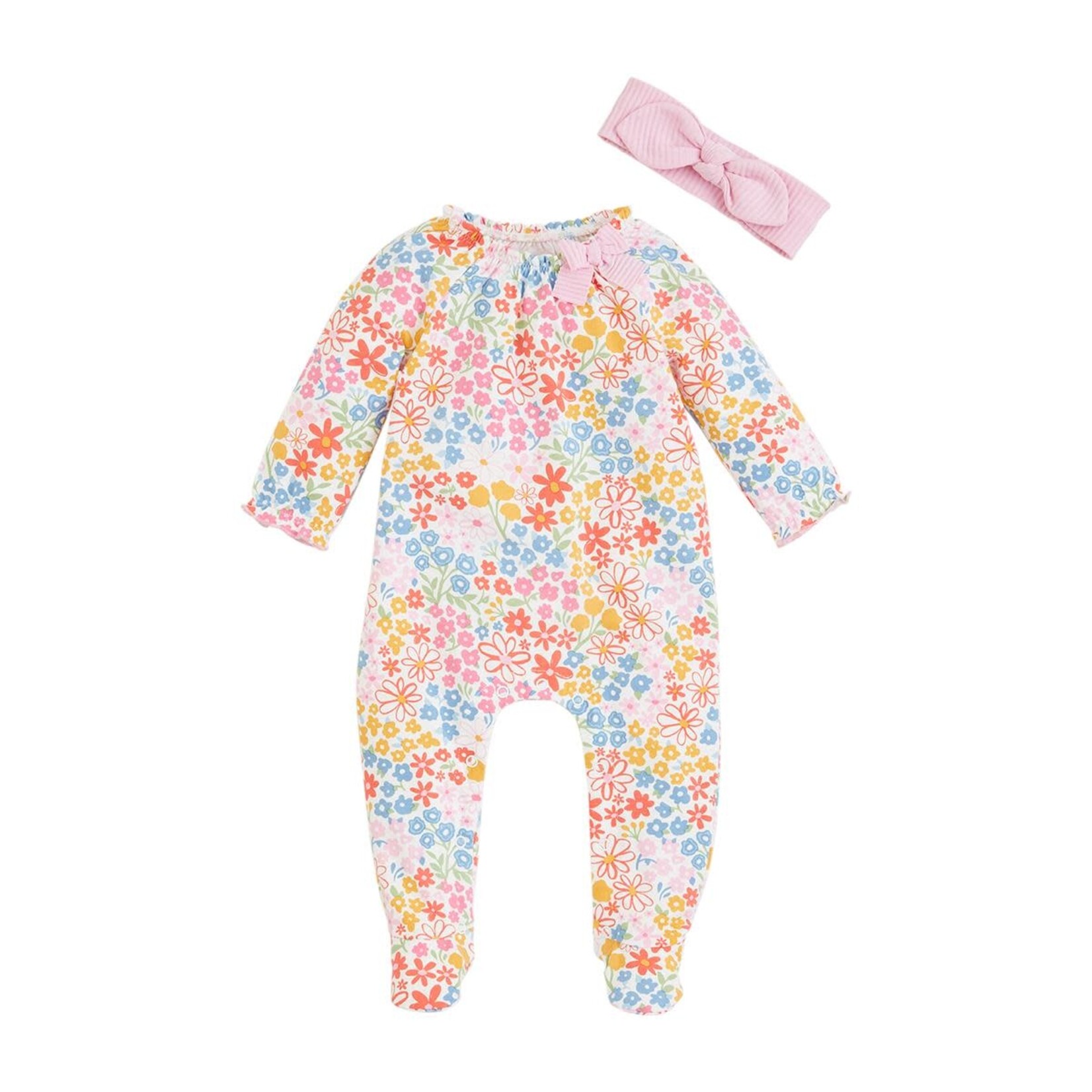 Mudpie Mudpie Rainbow Ditsy Floral Sleeper w/Headband
