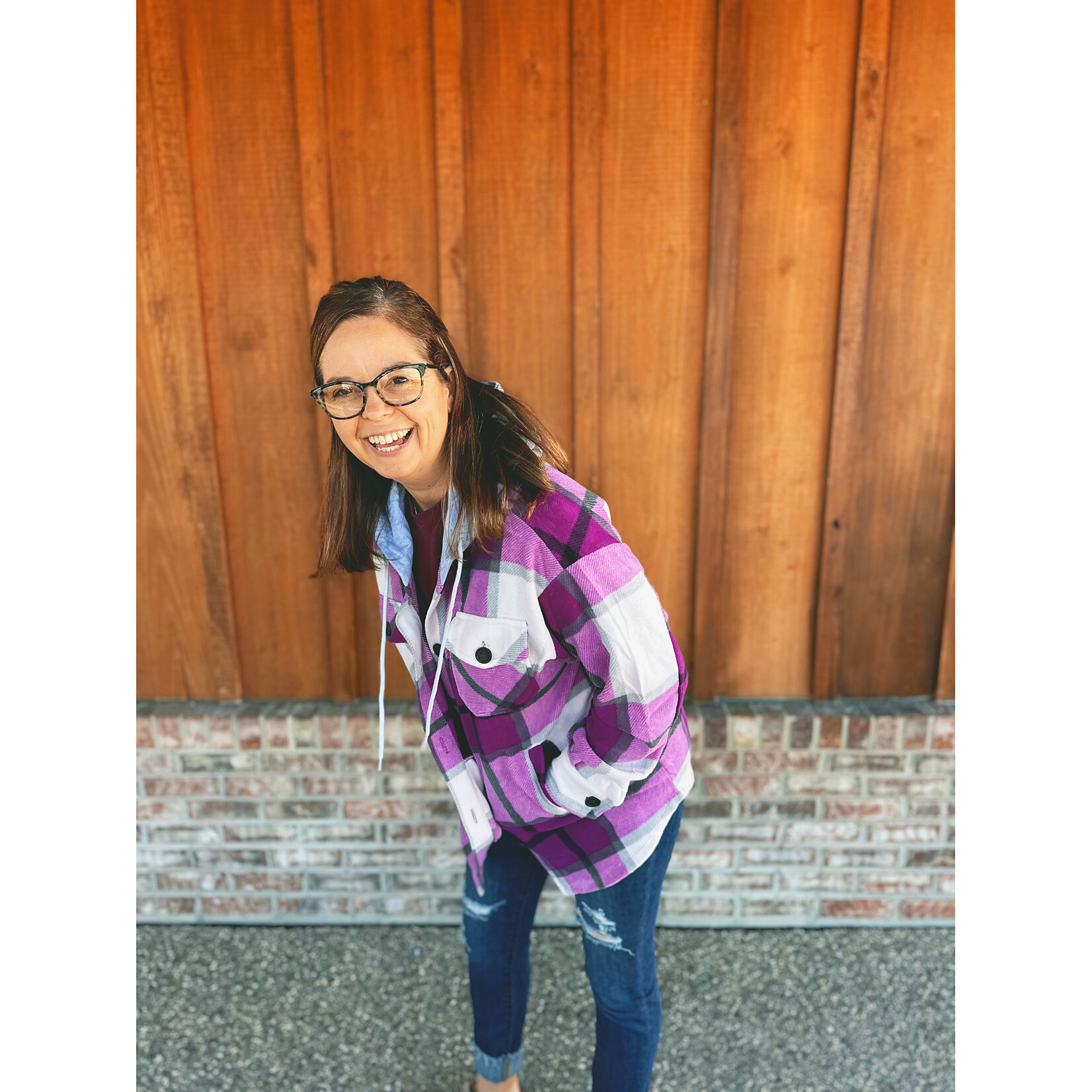 Zenana Zenana Plaid Hooded Shacket Lt Plum