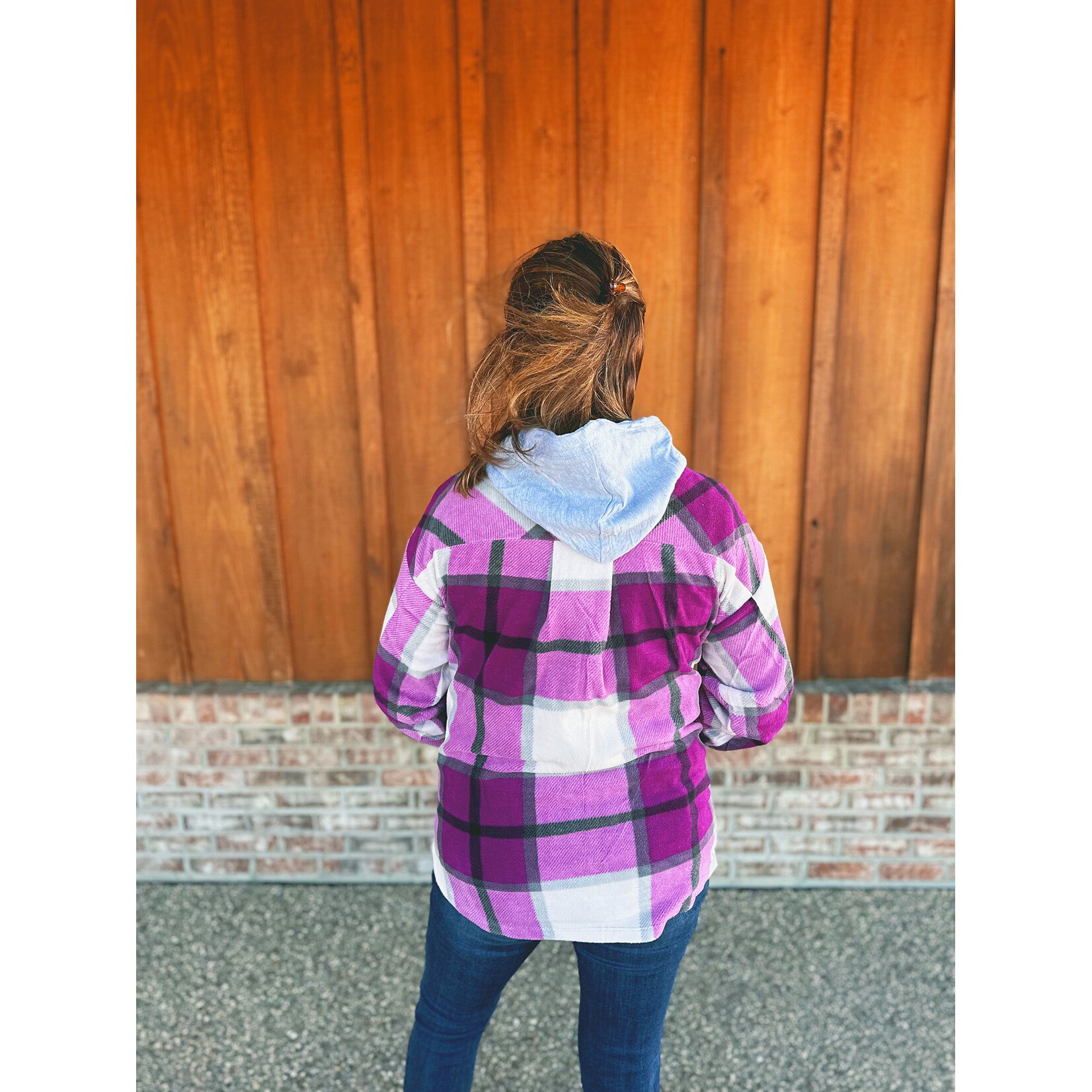 Zenana Zenana Plaid Hooded Shacket Lt Plum