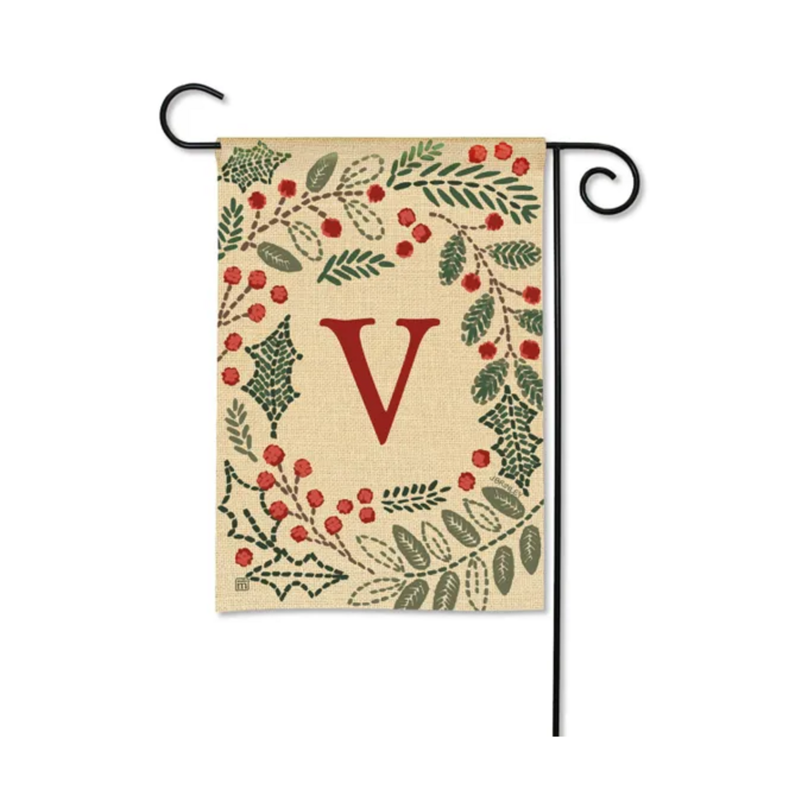Studio M Holly Berries Monogram Garden Flag