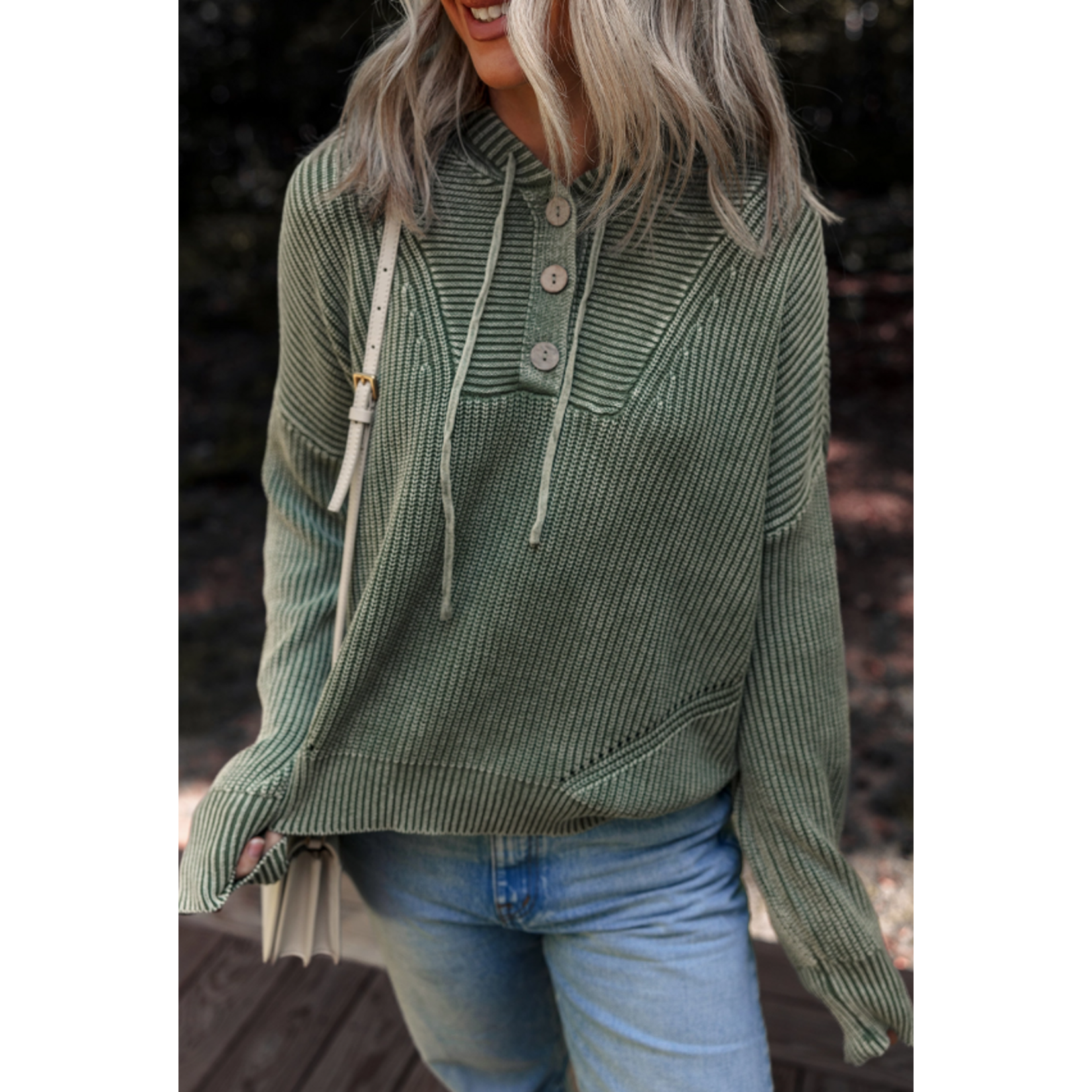 Little Daisy Closet Little Daisy Closet Mineral Wash Ribbed Hooded Sweater Mist Green