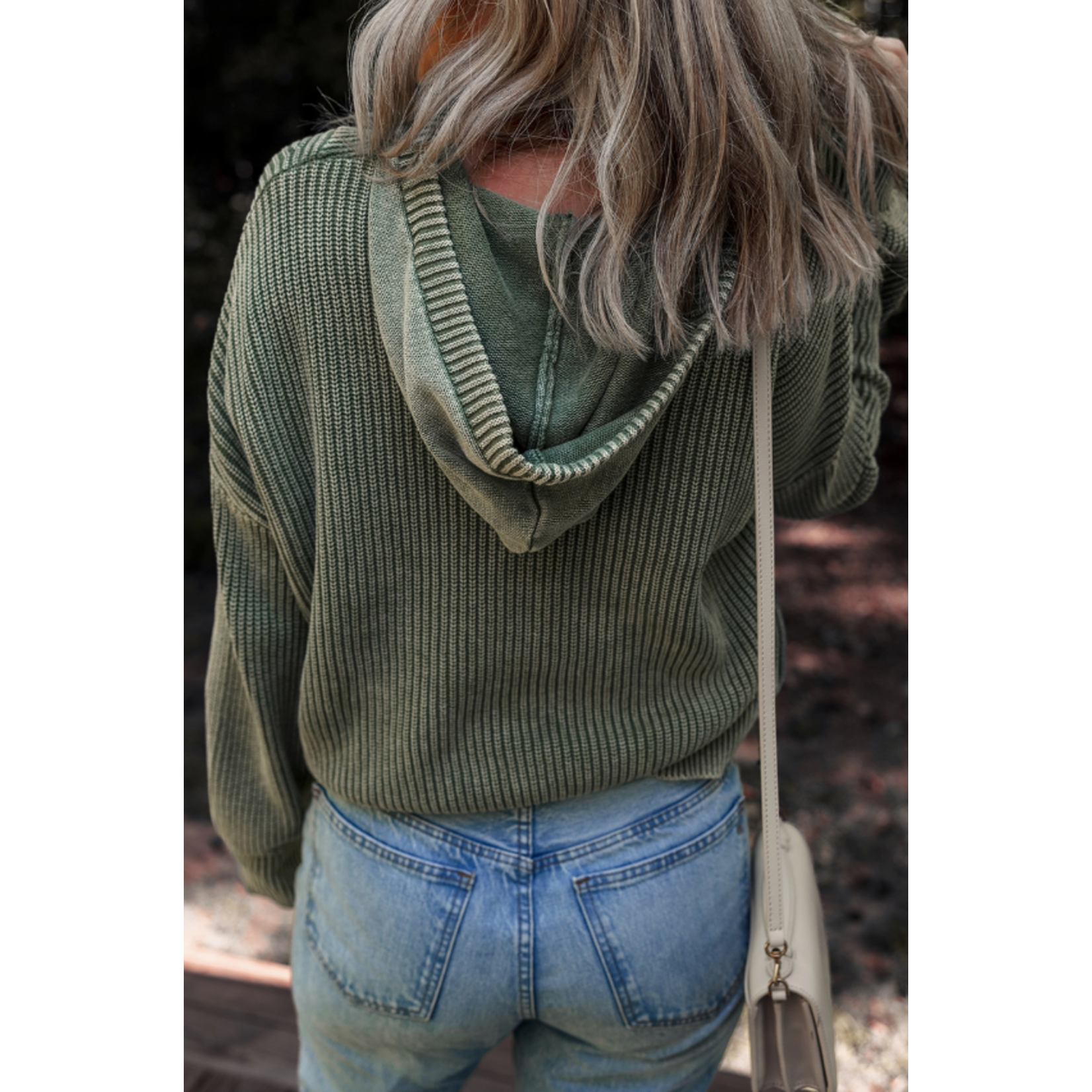 Little Daisy Closet Little Daisy Closet Mineral Wash Ribbed Hooded Sweater Mist Green