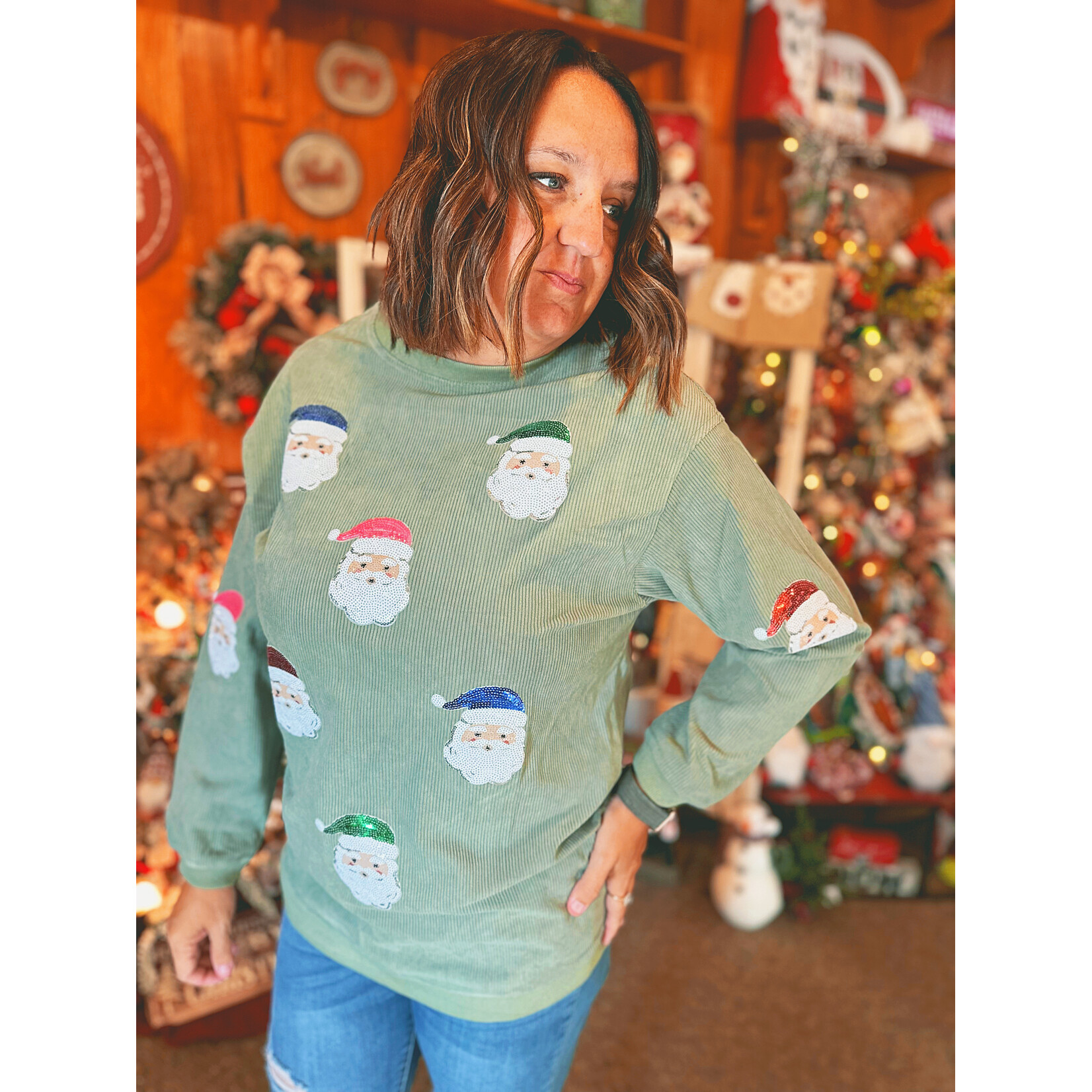 Little Daisy Closet Little Daisy Closet Ribbed Sequin Patch Santa Claus Sweatshirt