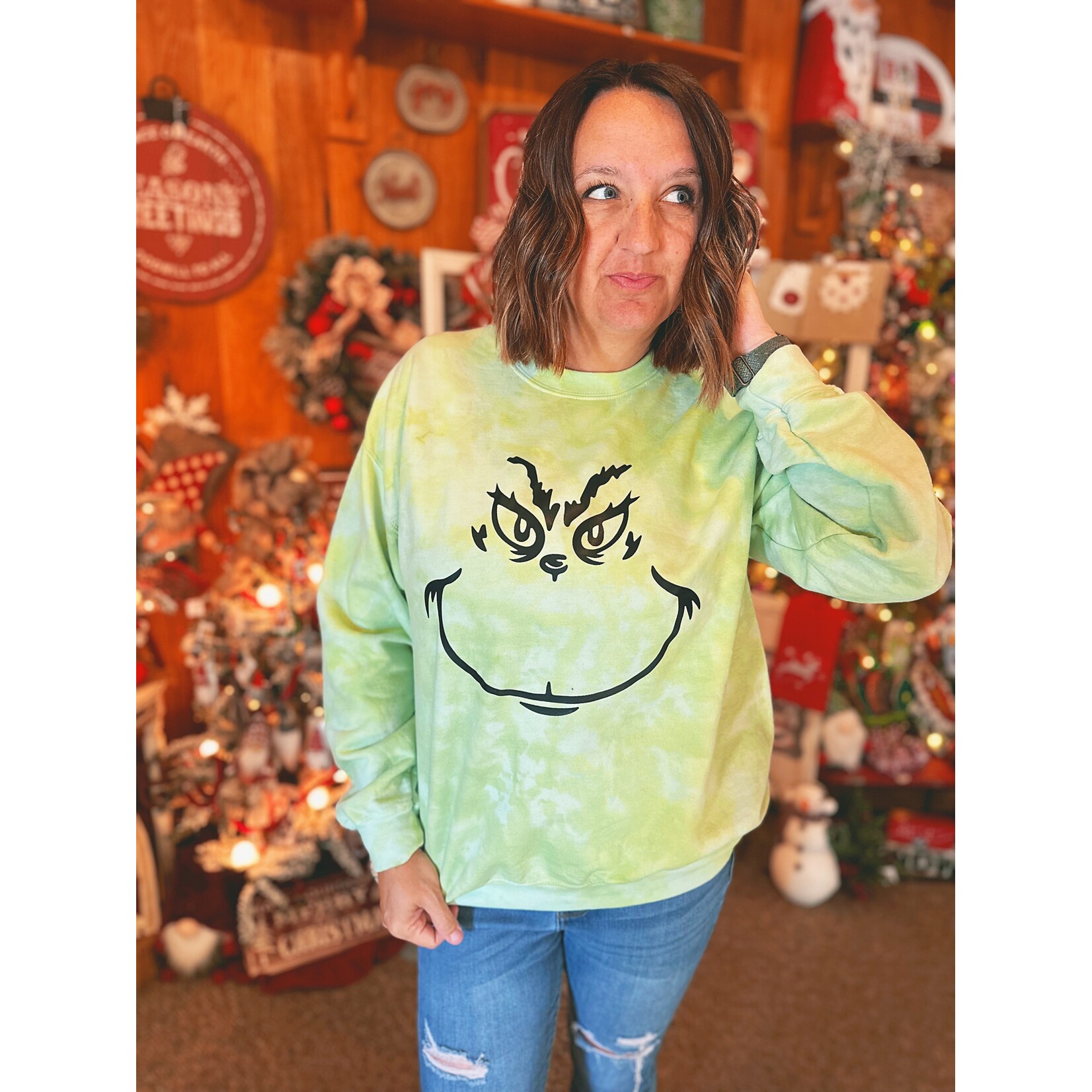 Southern Backroad Tees Southern Backroad Tees Tie Dyed Grinch Face Crewneck