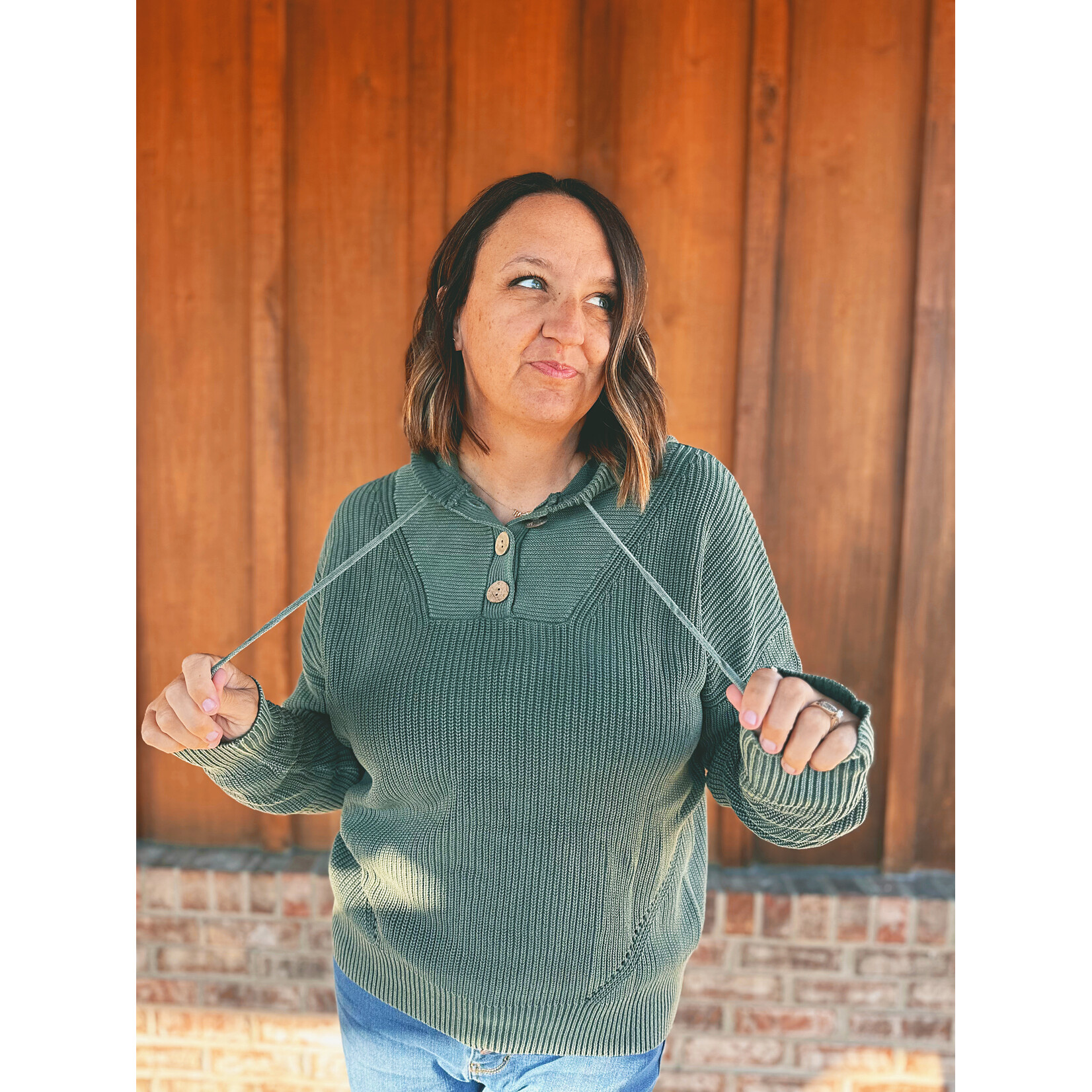 Little Daisy Closet Little Daisy Closet Mineral Wash Ribbed Hooded Sweater Mist Green