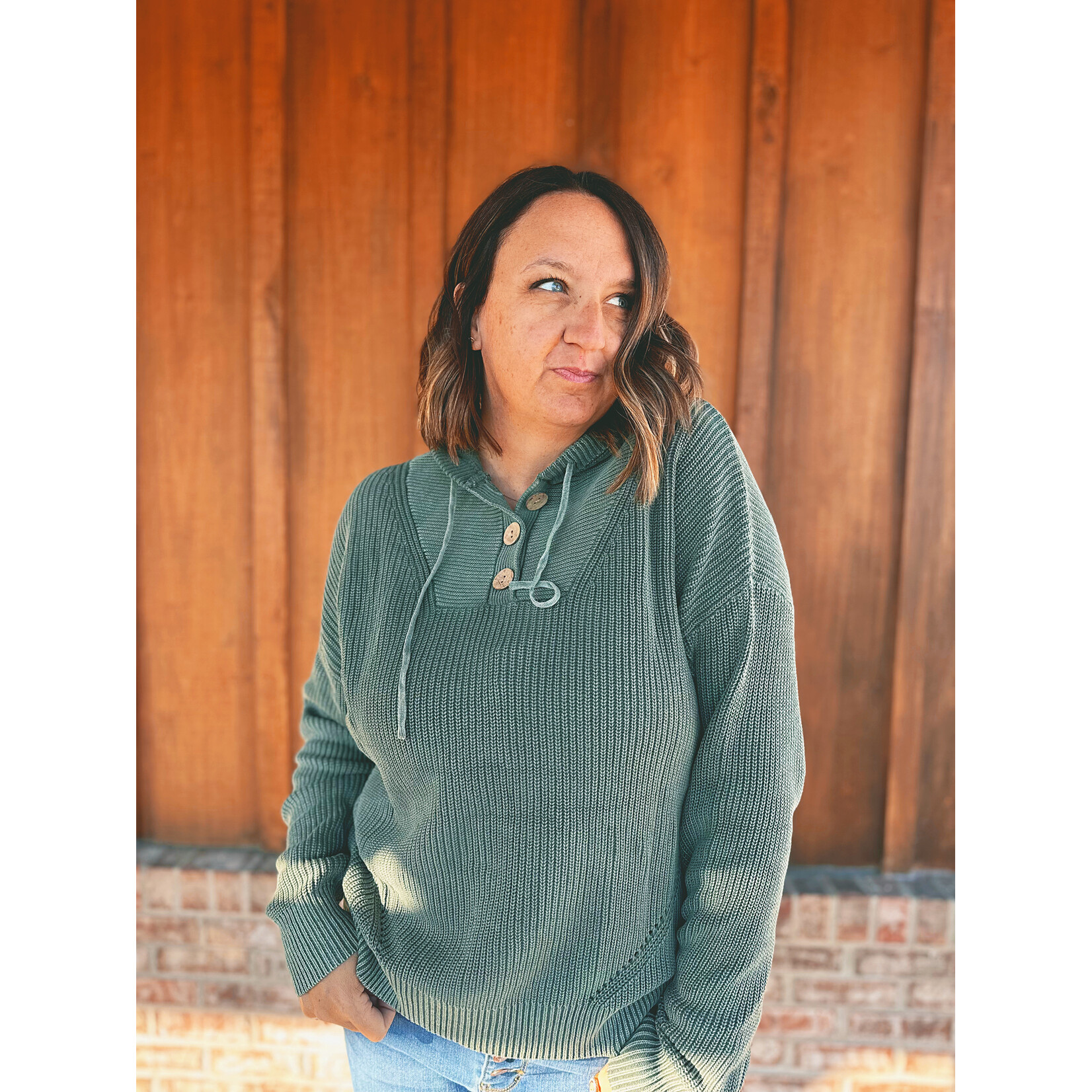 Little Daisy Closet Little Daisy Closet Mineral Wash Ribbed Hooded Sweater Mist Green