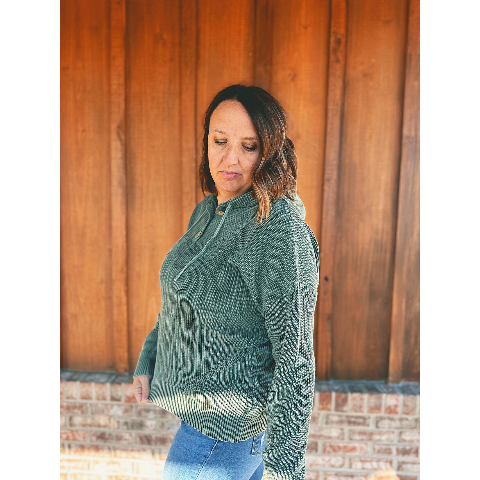 Little Daisy Closet Little Daisy Closet Mineral Wash Ribbed Hooded Sweater Mist Green