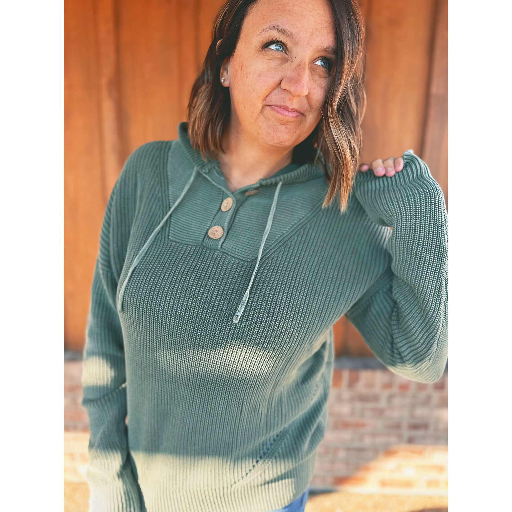 Little Daisy Closet Little Daisy Closet Mineral Wash Ribbed Hooded Sweater Mist Green