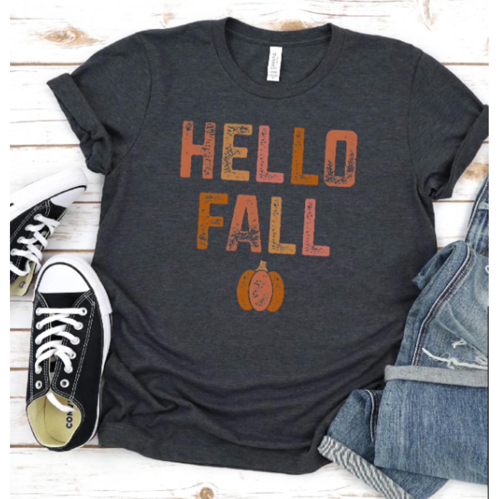 Southern Attitude Designs Southern Attitude Designs Hello Fall Grunge T-Shirt Size Medium