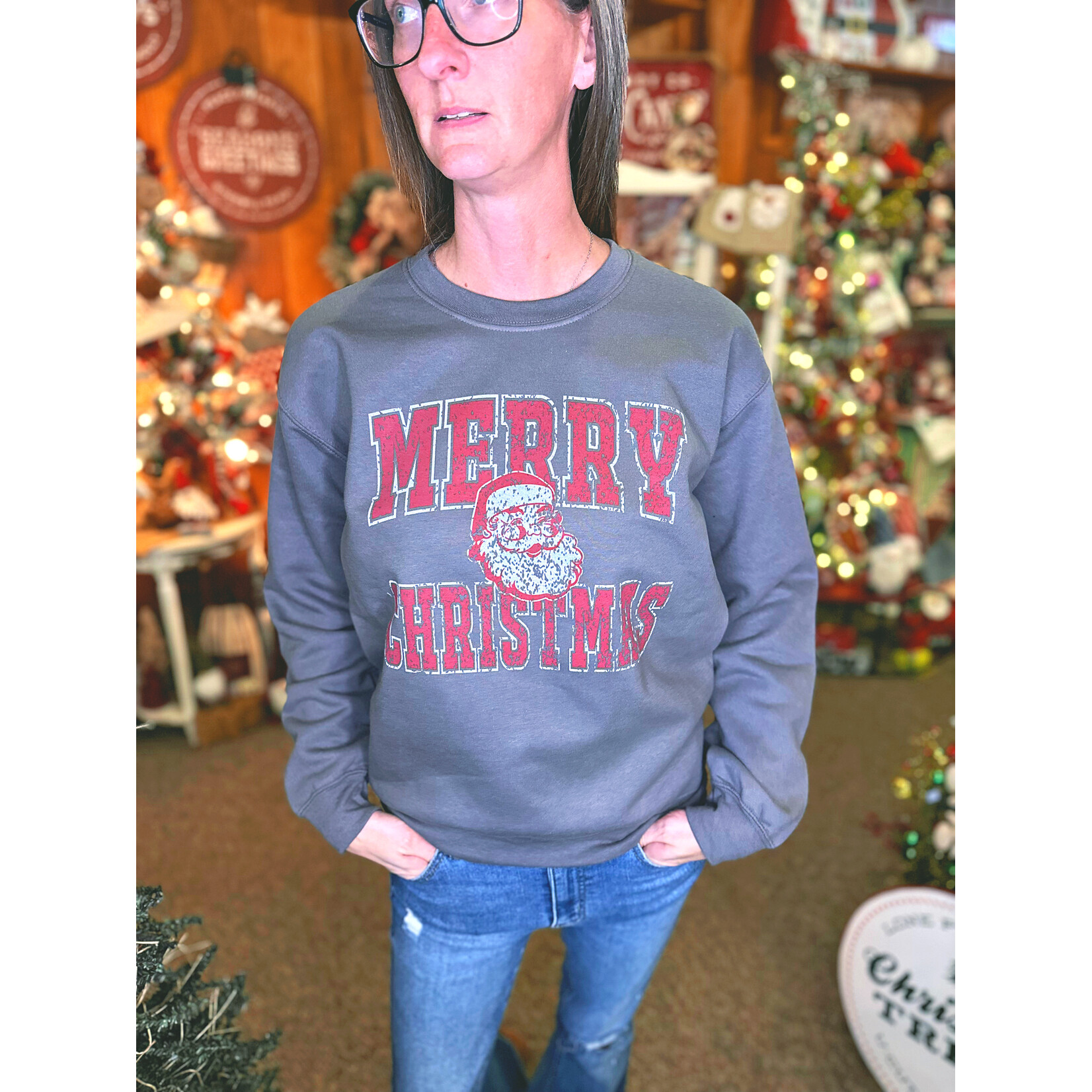 The Way Down South The Way Down South Christmas Retro Santa Merry Sweatshirt