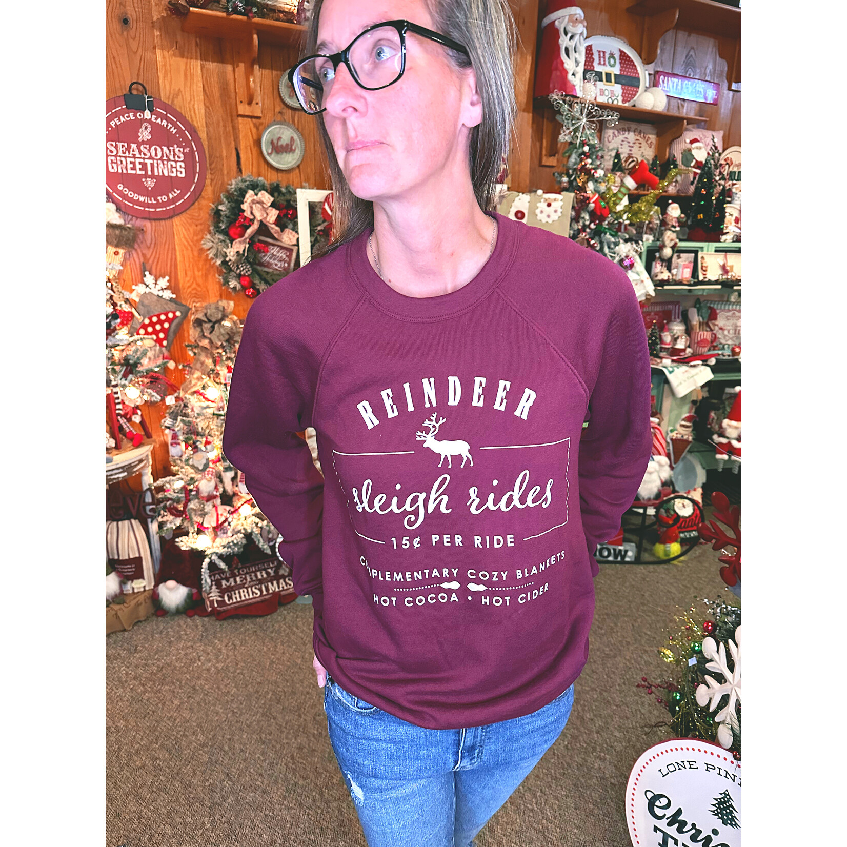 Kissed Apparel Kissed Apparel Sleigh Rides Crewneck Maroon