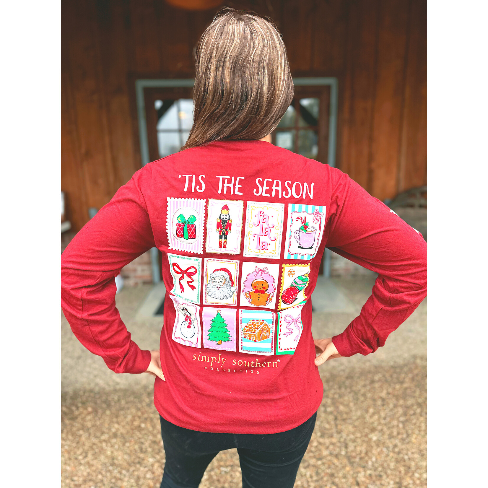 Simply Southern Simply Southern Long Sleeve Tee Stamps Carmine