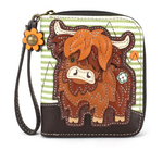 Chala Chala Zip Around Wallet Highland Cow Green Stripe 839