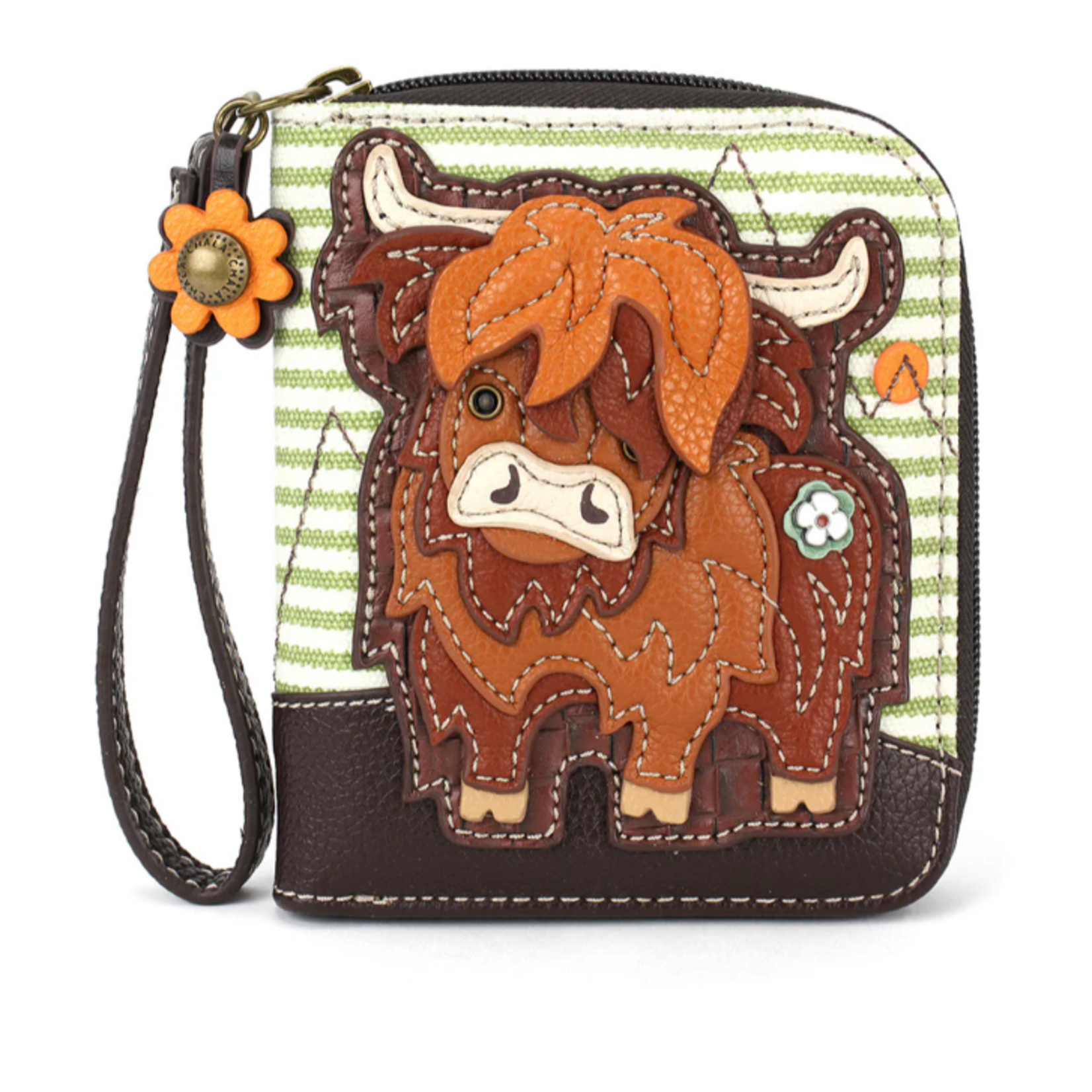 Chala Chala Zip Around Wallet Highland Cow Green Stripe 839