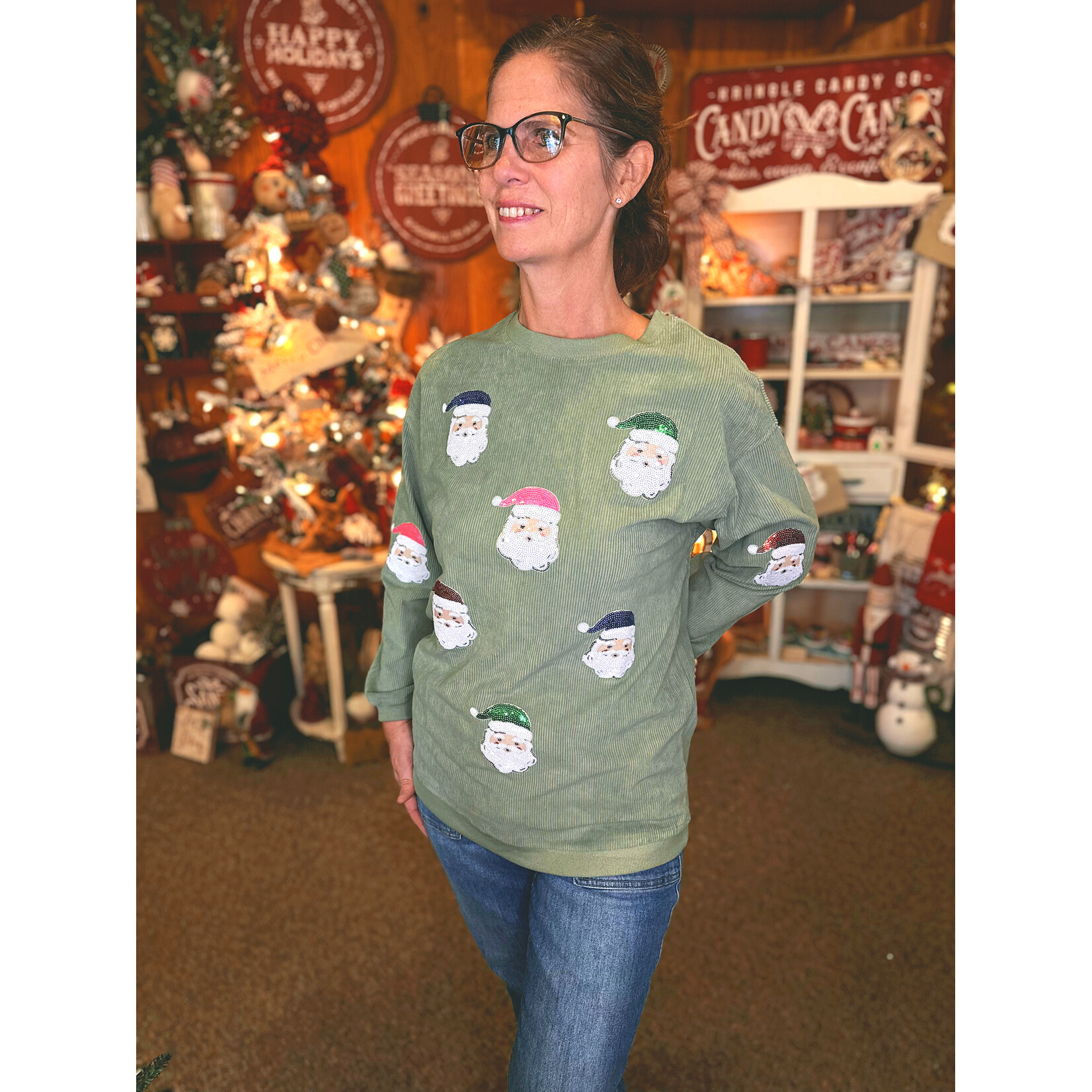 Little Daisy Closet Little Daisy Closet Ribbed Sequin Patch Santa Claus Sweatshirt