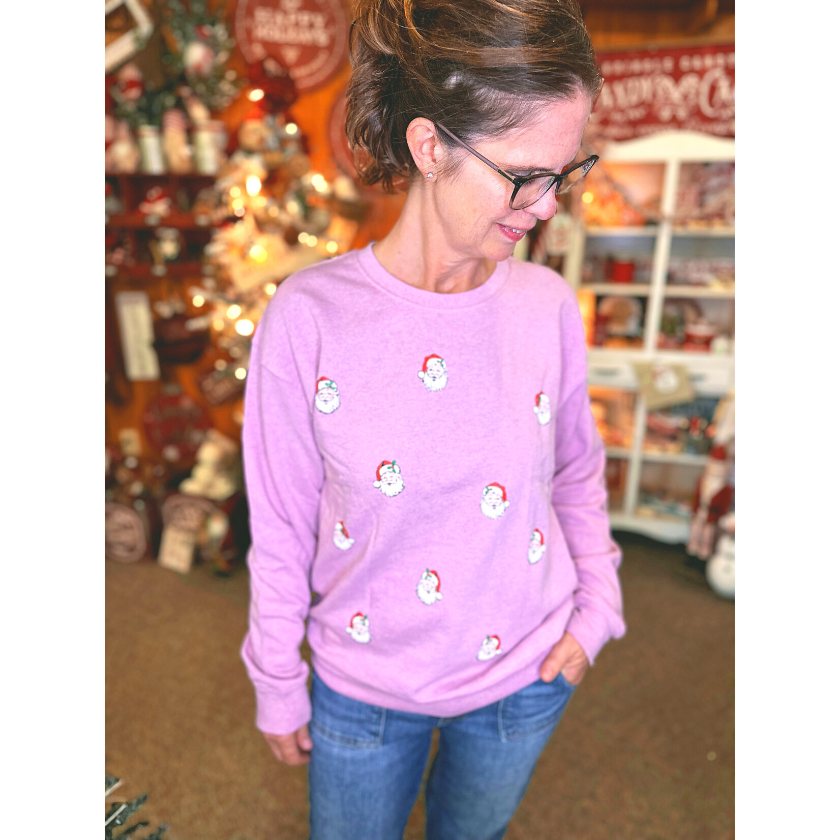Simply Southern Simply Southern Long Sleeve Crewneck Santa Bubblegum