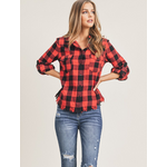 Risen Risen Plaid Frayed Hem Hi & Lo Shirt Red