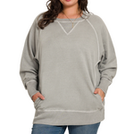 Zenana Zenana Pigment Dyed French Terry Pullover with Pockets Sleet