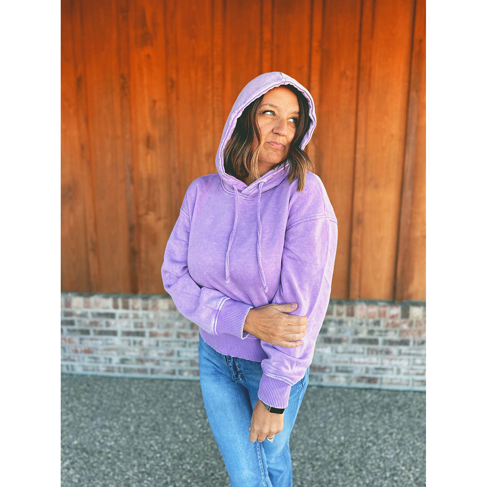 Zenana Zenana Acid Wash Fleece Cropped Hoodie B Lavender