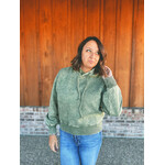 Zenana Zenana Acid Wash Fleece Cropped Hoodie Lt Olive