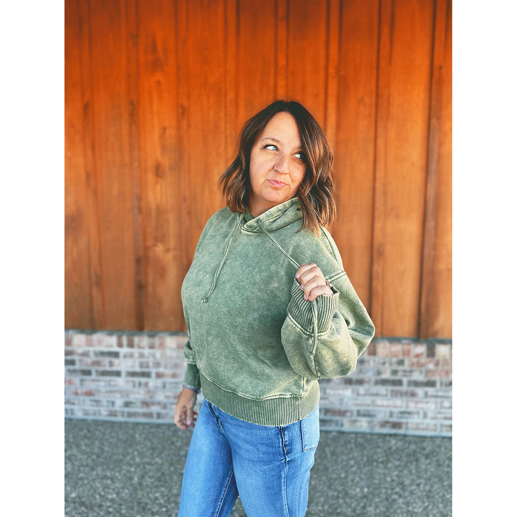 Zenana Zenana Acid Wash Fleece Cropped Hoodie Lt Olive