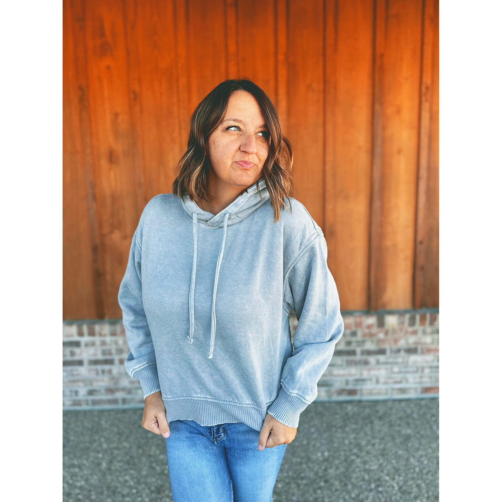 Zenana Zenana Acid Wash Fleece Cropped Hoodie Sleet