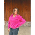 Zenana Zenana Pigment Dyed Enzyme Washed Half Zip Pullover Neon Pink