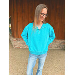 Zenana Zenana Terry Pigment Dyed Enzyme Washed Half Zip Pullover Ice Blue
