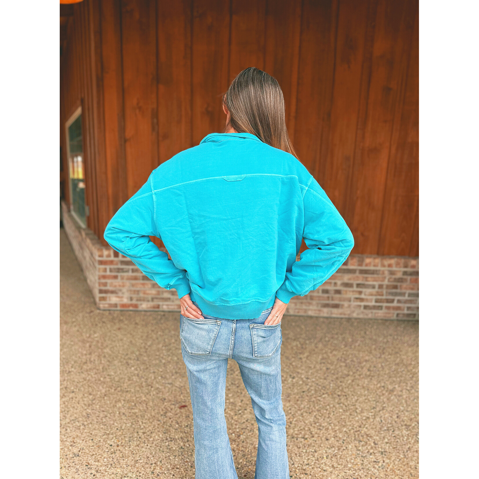 Zenana Zenana Terry Pigment Dyed Enzyme Washed Half Zip Pullover Ice Blue