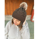 Charlie Paige Charlie Paige Brown Chunky Cable Knit Pom Hat