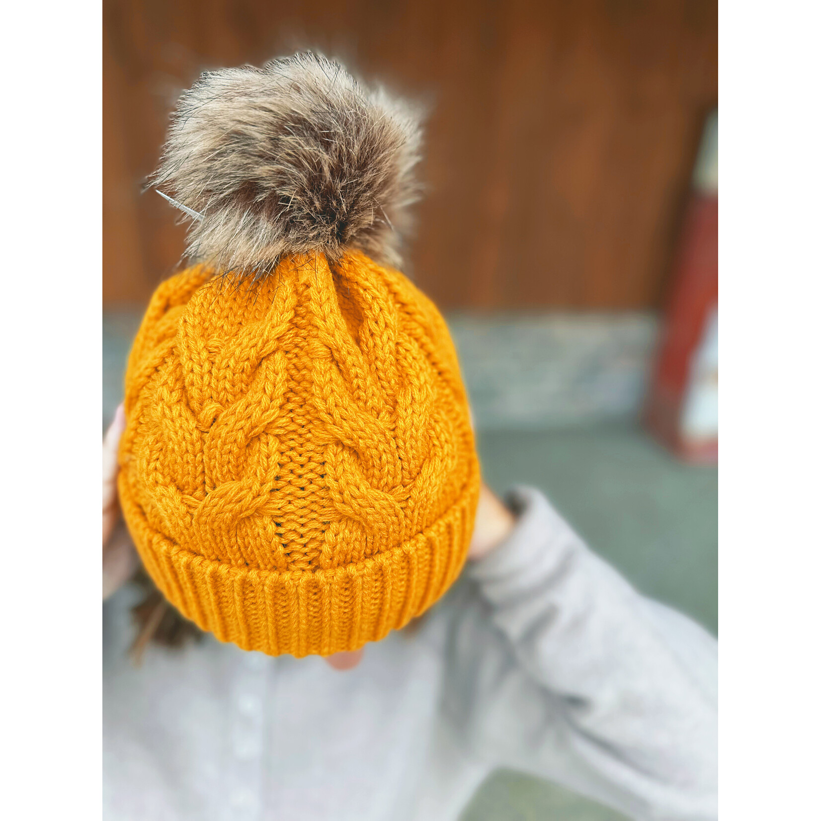 Charlie Paige Charlie Paige Mustard Cable Knit Pom Hat