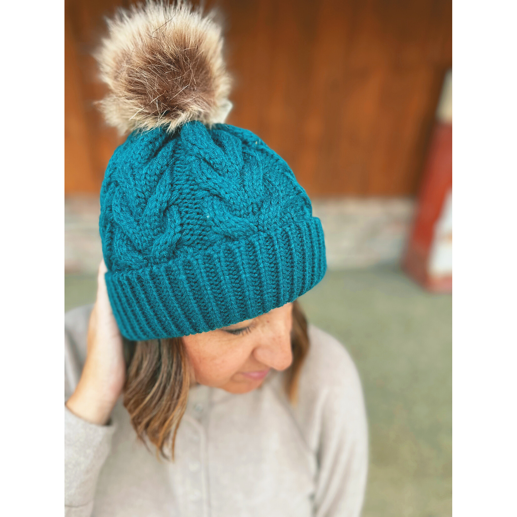 Giftcraft Charlie Paige Green Cable Knit Pom Hat
