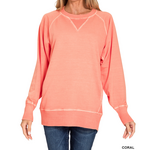 Zenana Zenana Pigment Dyed French Terry Pullover with Pockets Coral