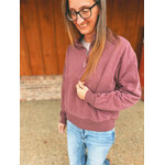 Zenana Zenana Pigment Dyed Enzyme Washed Half Zip Pullover Eggplant