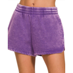 Zenana Zenana Acid Wash Elastic Waist Dolphin Shorts Violet