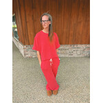 Zenana Zenana Ribbed Short Sleeve Tee & Pant Set Ruby