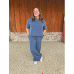 Zenana Zenana Ribbed Short Sleeve Tee & Pant Set Navy