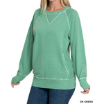 Zenana Zenana Pigment Dyed French Terry Pullover with Pockets Dk Green