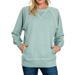 Zenana Zenana Pigment Dyed French Terry Pullover with Pockets Ash Blue