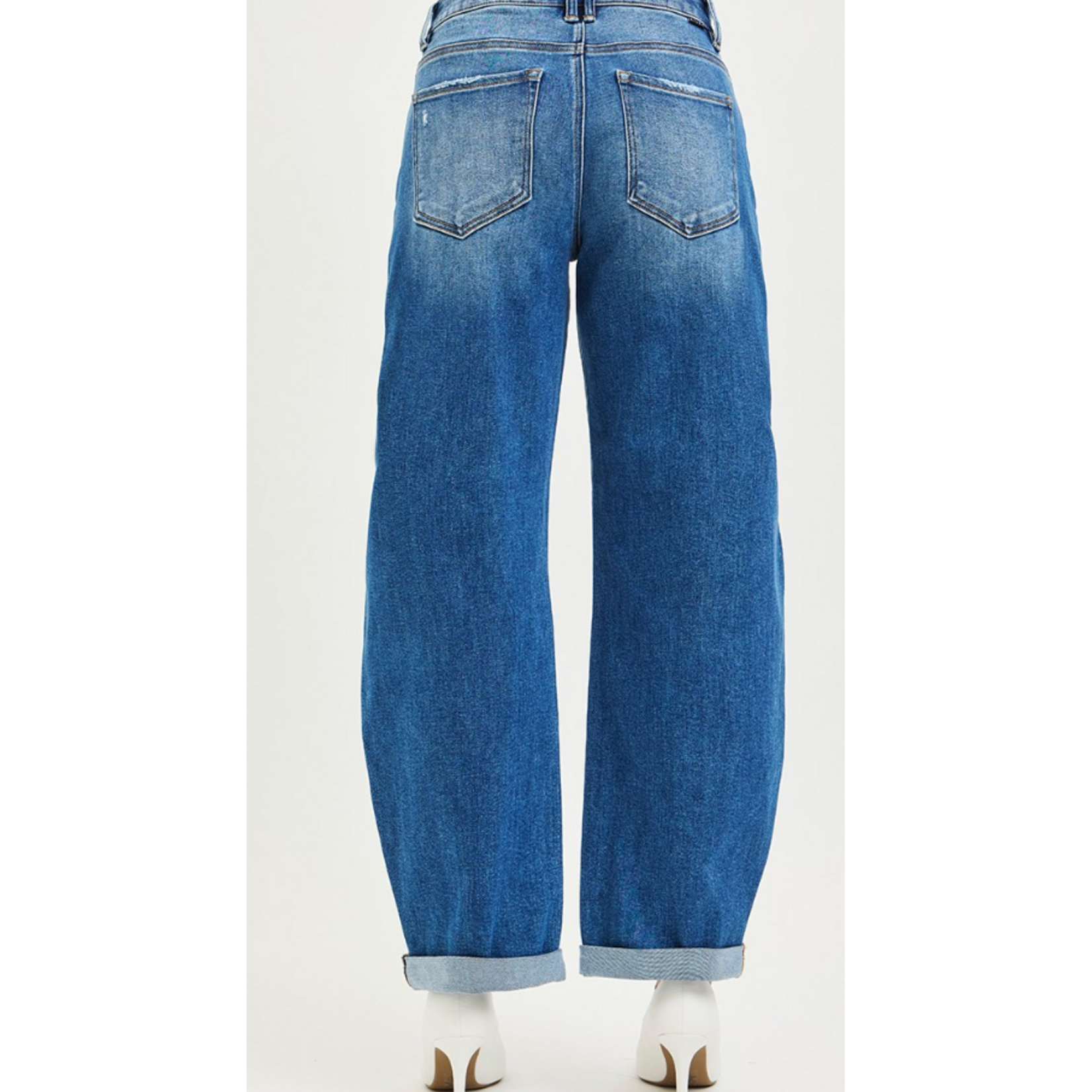 Risen Risen 21138 Mid Rise Barrel Double Roll Up Jeans