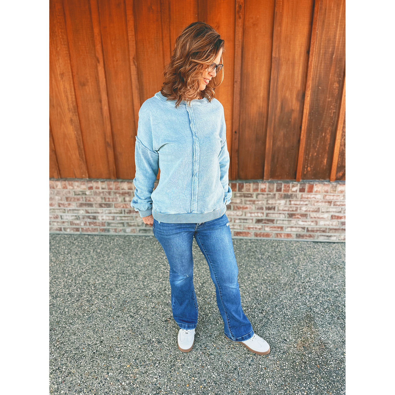 Simply Southern Simply Southern Drop Shoulder Pullover Leona Denim