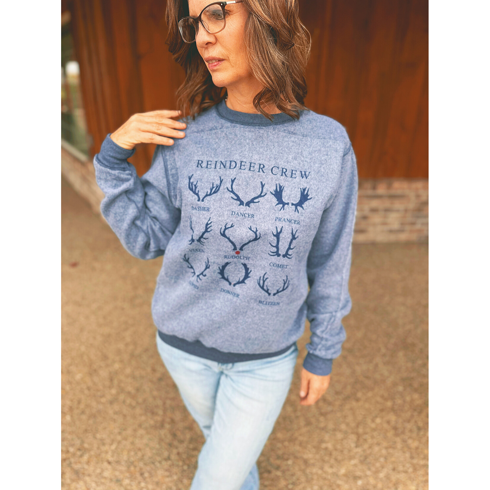 Knox + Nell Knox + Nell Inside Out Christmas Sweatshirt Reindeer Crew