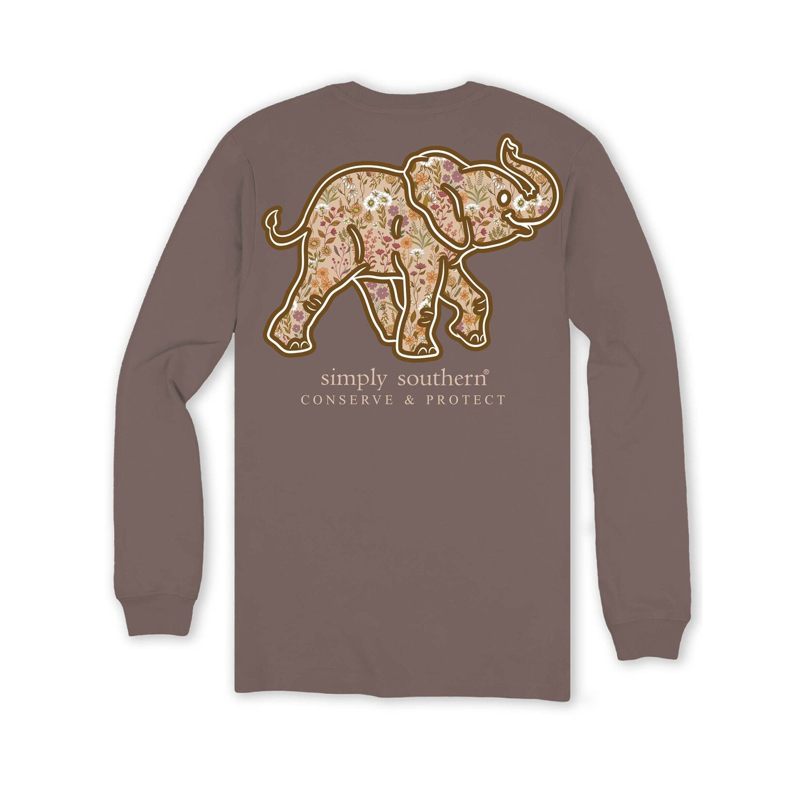 Simply Southern Simply Southern Long Sleeve Elephant Tracking Wildflower Mocha