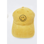 Love and Repeat Love and Repeat Smile Face Embroidered Washed Baseball Cap Mustard